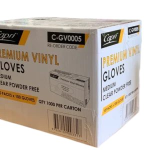 Capri Premium Vinyl Gloves Powder Free Medium Clear 1000 Pcs (10 X 100pcs) C-GV0005